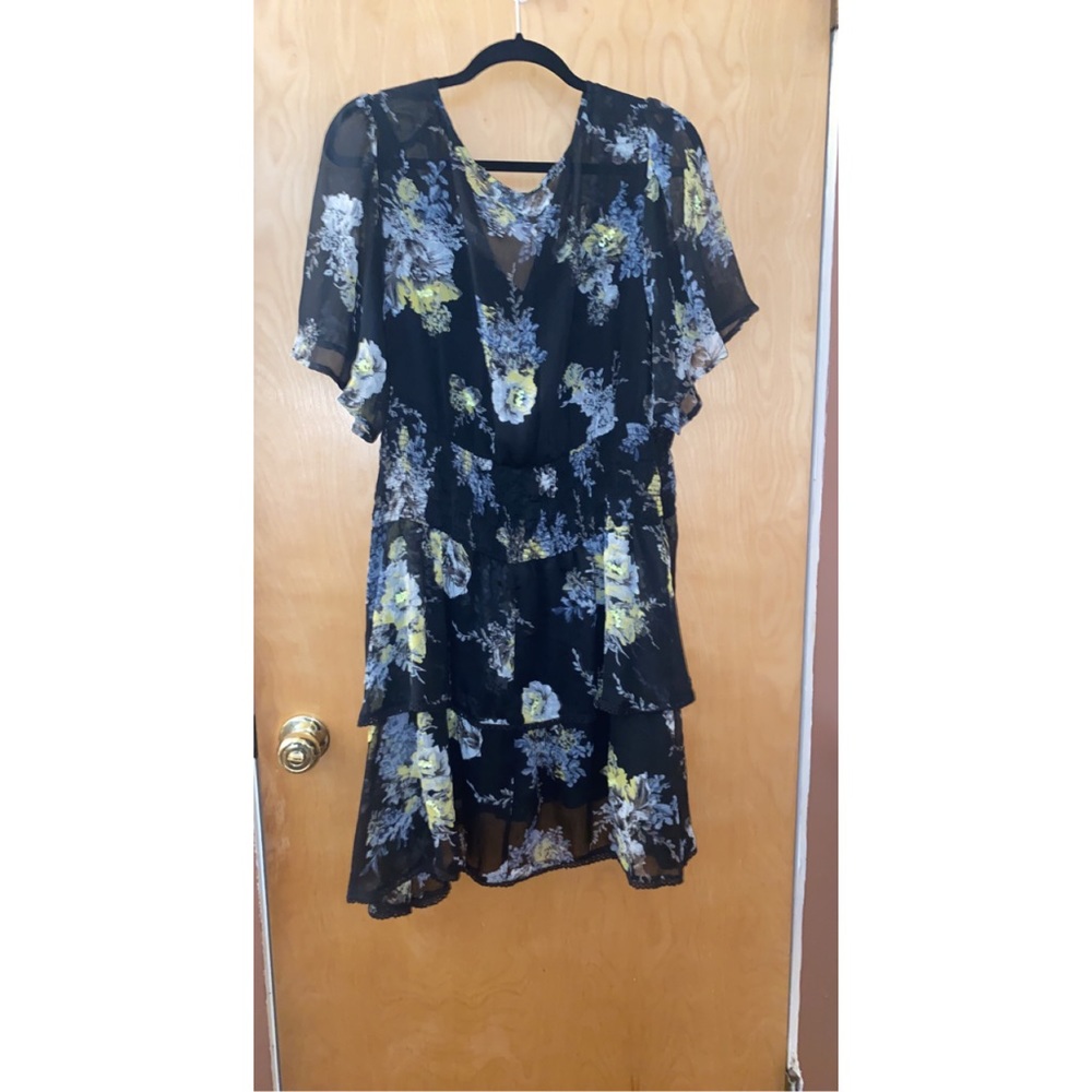 Black and blue flower ruffle dress